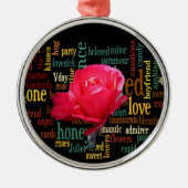 ハッピーバレンタインデーと赤エレガントいバラ メタルオーナメント (正面)