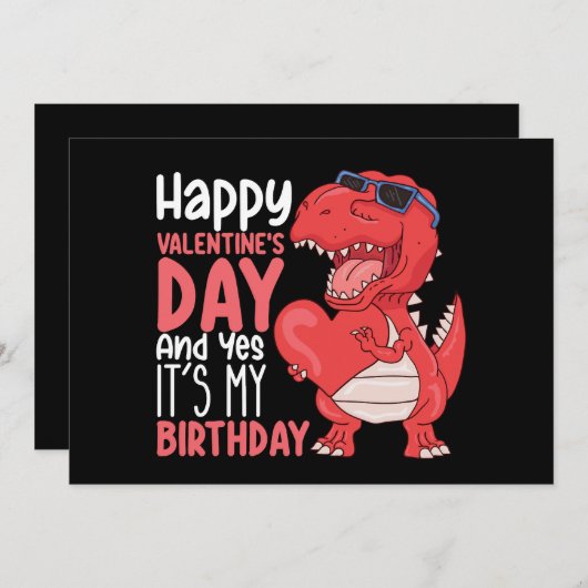 ハッピーバレンタインデーとYesそれが私の誕生日 招待状 (正面/裏面)