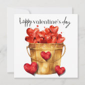 ハッピーバレンタインデーのハートと愛のバケツ シーズンカード (正面)