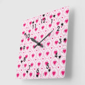 ハッピーバレンタインデーのハートパターンピンクの赤 スクエア壁時計 (傾斜)