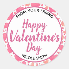 ハッピーバレンタインデーのピンク色のハート ラウンドシール