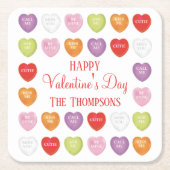 ハッピーバレンタインデーの会話ハート スクエアペーパーコースター (正面)