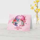 ハッピーバレンタインデーの水彩画の小人 カード (黄色い花)