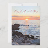 ハッピーバレンタインデーの海の夕日の写真 シーズンカード (正面)
