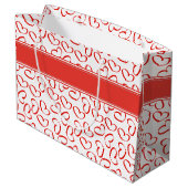 ハッピーバレンタインデーの赤いオープンハートパターン ラージペーパーバッグ (裏面アングル)