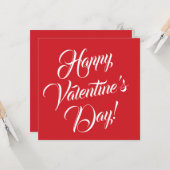 ハッピーバレンタインデーの赤い白エレガント文字 カード (正面/裏面インサイチュ)