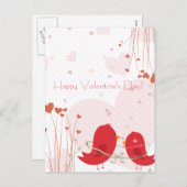 ハッピーバレンタインデーの赤い鳥のお洒落な郵便はがき シーズンポストカード (正面/裏面)