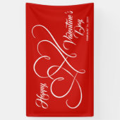 ハッピーバレンタインデーイベント連結ハート赤 横断幕 (縦)