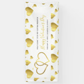 ハッピーバレンタインデーイベント金ゴールドハートバナー 横断幕 (縦)