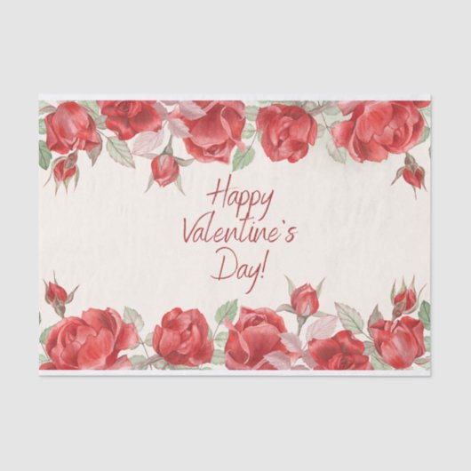 ハッピーバレンタインデーウォーターカラーレッドローズ 薄葉紙 (正面)