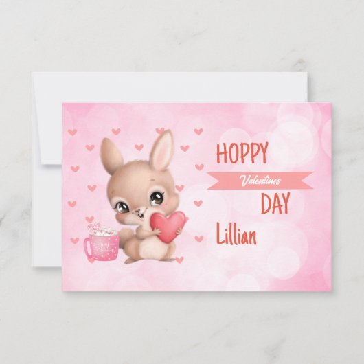 ハッピーバレンタインデーウサギハートパーソナライズ ノートカード (正面)