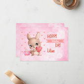 ハッピーバレンタインデーウサギハートパーソナライズ ノートカード (正面/裏面インサイチュ)