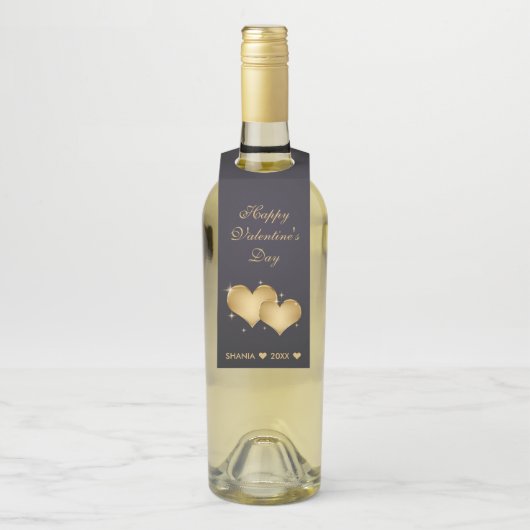 ハッピーバレンタインデーエレガントゴールデンハート ボトルネックタグ (ボトル)