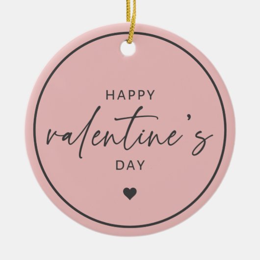 ハッピーバレンタインデーエレガント赤面ピンク セラミックオーナメント (正面)