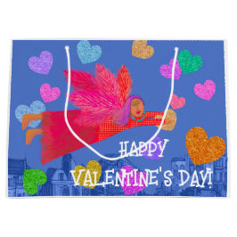 ハッピーバレンタインデーエンジェルとハート ラージペーパーバッグ