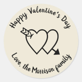 ハッピーバレンタインデーオフ白ハートカスタム ラウンドシール