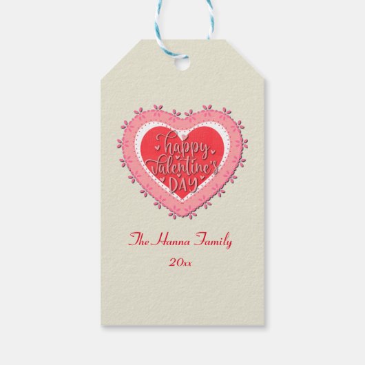 ハッピーバレンタインデーオンハートとピンクの花Gi ギフトタグ (裏面)