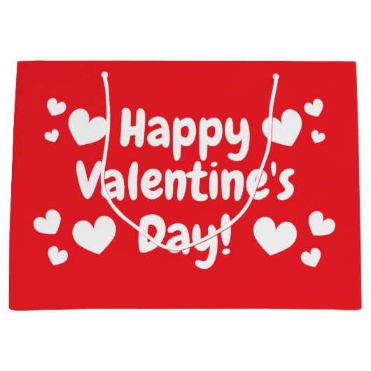ハッピーバレンタインデーカスタム赤と白ハート ラージペーパーバッグ (正面)