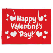 ハッピーバレンタインデーカスタム赤と白ハート ラージペーパーバッグ (裏面)