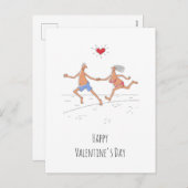 ハッピーバレンタインデーカップルラバーズビーチハート シーズンポストカード (正面/裏面)