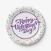ハッピーバレンタインデーカラフル紙吹雪 ペーパープレート (正面)