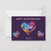 ハッピーバレンタインデーカードカラフルハートXOXO- ノートカード (正面)