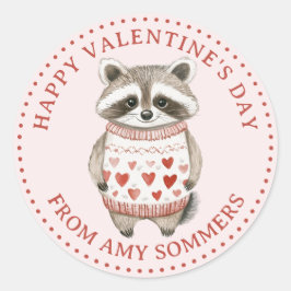 ハッピーバレンタインデーキッズウォーターカラーラクーン ラウンドシール