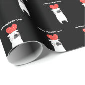 ハッピーバレンタインデーキュートプグ&赤いハートブラック ラッピングペーパー (ロールコーナー)