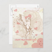 ハッピーバレンタインデーキューピッドフローラハート シーズンポストカード (正面/裏面)