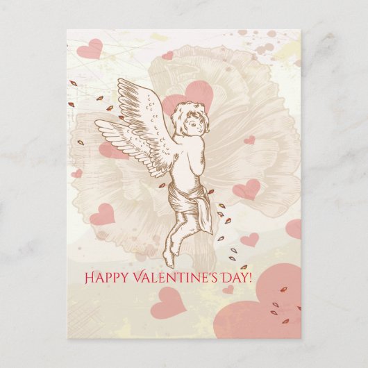 ハッピーバレンタインデーキューピッドフローラハート シーズンポストカード (正面)