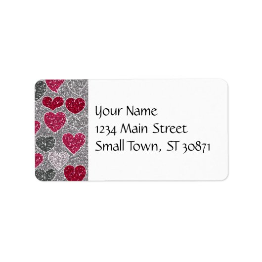 ハッピーバレンタインデーグリッターラブきらきら光るハート ラベル (正面)