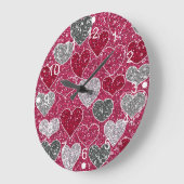 ハッピーバレンタインデーグリッターラブきらきら光るハート ラージ壁時計 (傾斜)