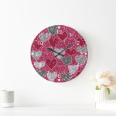 ハッピーバレンタインデーグリッターラブきらきら光るハート ラージ壁時計 (ホーム)