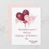 ハッピーバレンタインデーグリッター赤いハートリップキス シーズンカード (正面/裏面)