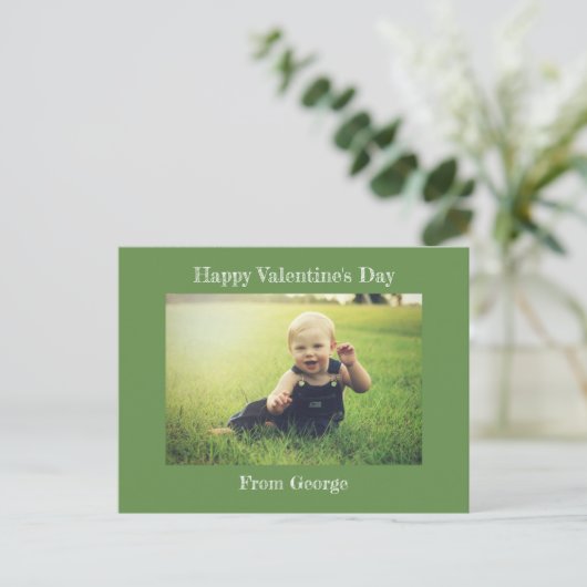 ハッピーバレンタインデーグリーンファミリーフォトポストカード シーズンポストカード (スタンド正面)