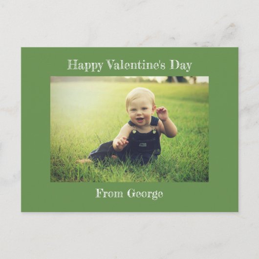 ハッピーバレンタインデーグリーンファミリーフォトポストカード シーズンポストカード (正面)