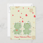 ハッピーバレンタインデーコートカエル赤いハート シーズンポストカード (正面/裏面)