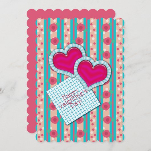 ハッピーバレンタインデーサテンハートヴィンテージコテージ (正面/裏面)