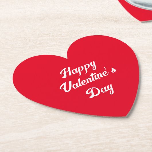 ハッピーバレンタインデーシンプルタイポグラフィ赤いハート ペーパーコースター (アングル)