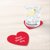 ハッピーバレンタインデーシンプルタイポグラフィ赤いハート ペーパーコースター (インサイチュ)