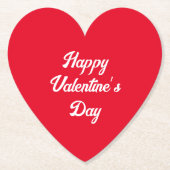 ハッピーバレンタインデーシンプルタイポグラフィ赤いハート ペーパーコースター (正面)