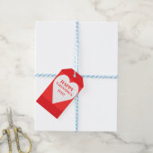 ハッピーバレンタインデーシンプル白ハートオン赤 ギフトタグ (より糸付き)