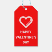 ハッピーバレンタインデーシンプル白ハートオン赤 ギフトタグ (正面)