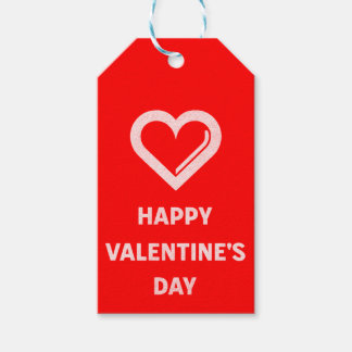 ハッピーバレンタインデーシンプル白ハートオン赤 ギフトタグ