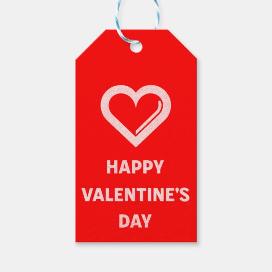 ハッピーバレンタインデーシンプル白ハートオン赤 ギフトタグ (正面)
