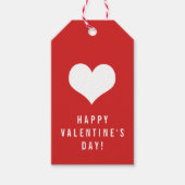 ハッピーバレンタインデーシンプル白ハートオン赤 ギフトタグ (正面)