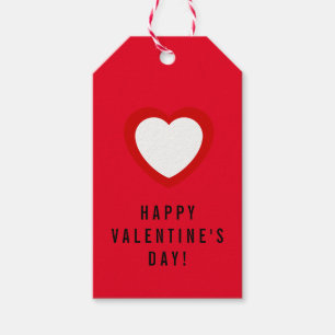 ハッピーバレンタインデーシンプル白ハートオン ギフトタグ