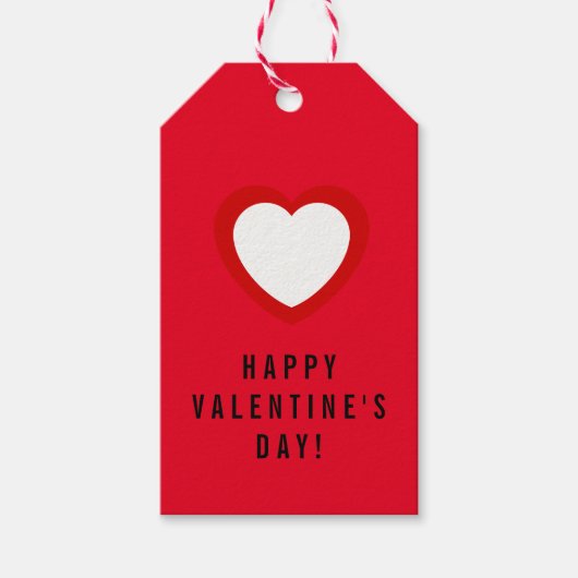 ハッピーバレンタインデーシンプル白ハートオン ギフトタグ (正面)