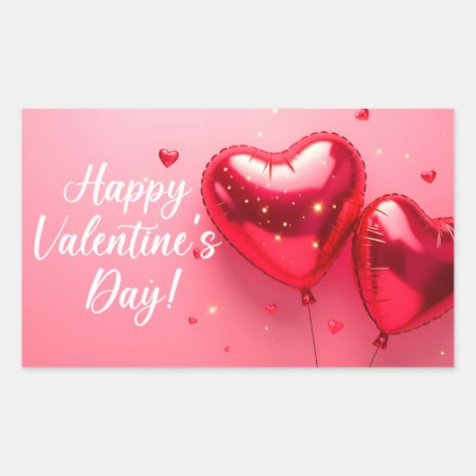 ハッピーバレンタインデーシール(赤風船) 長方形シール (正面)