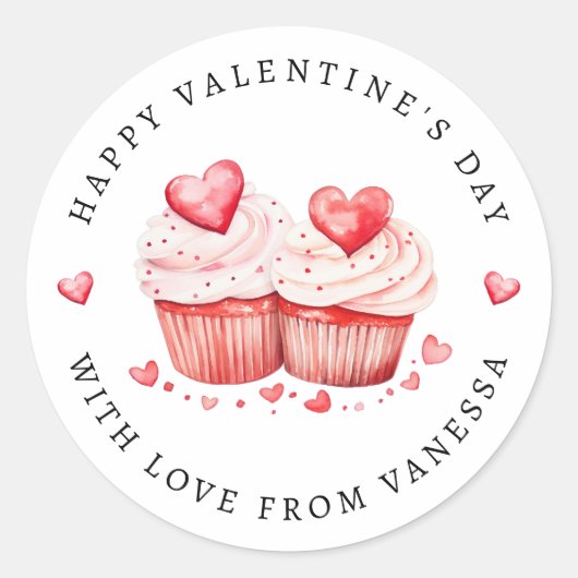 ハッピーバレンタインデースイートカップケーキのシール ラウンドシール (正面)